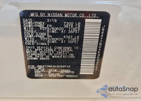 2019 Nissan Armada Sv from USA, damaged, VIN JN8AY2ND4K9089742